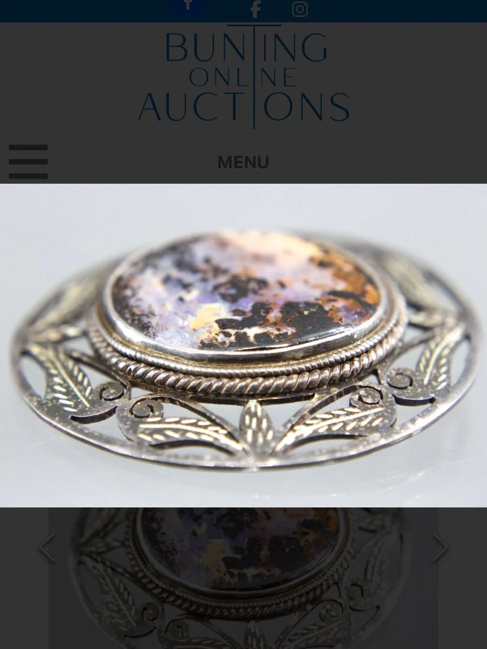 Sterling Filigree Brooch with Multi-Tone Agate Cabochon
